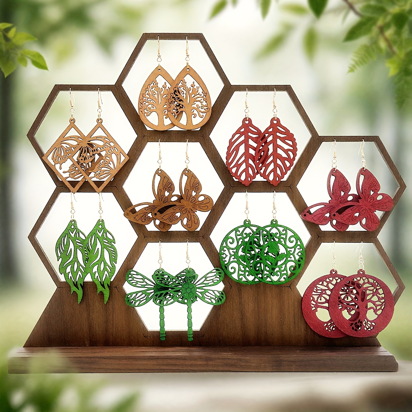 9 Pairs Minimalist Bohemian Wooden Pendant Earrings Set